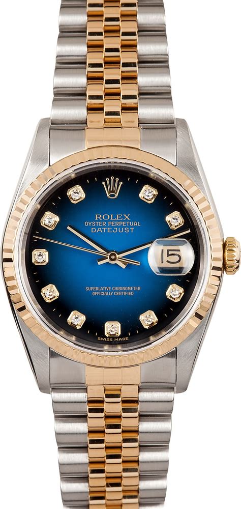 silver rolex with blue face and diamonds|rolex blue vignette diamond dial.